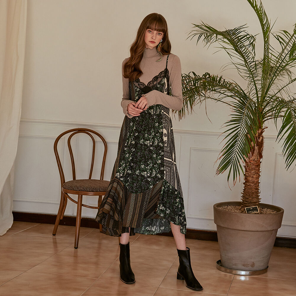 ワンピース ETMON Slip Multi Pattern Dress, Green Slip Multi Pattern Dress, Green - 감도 깊은 취향 셀렉트샵 29CM
