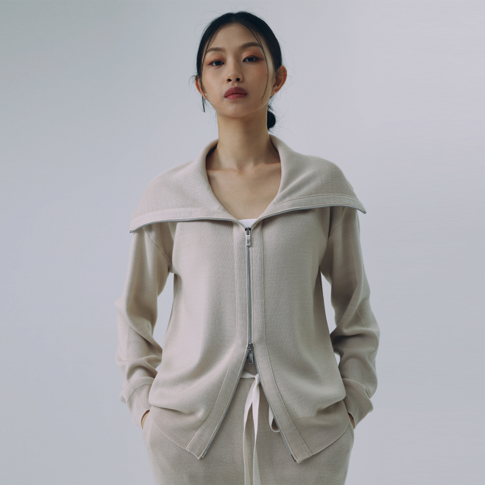 CASHMERE BLEND ZIP-UP CARDIGAN (CREAM 