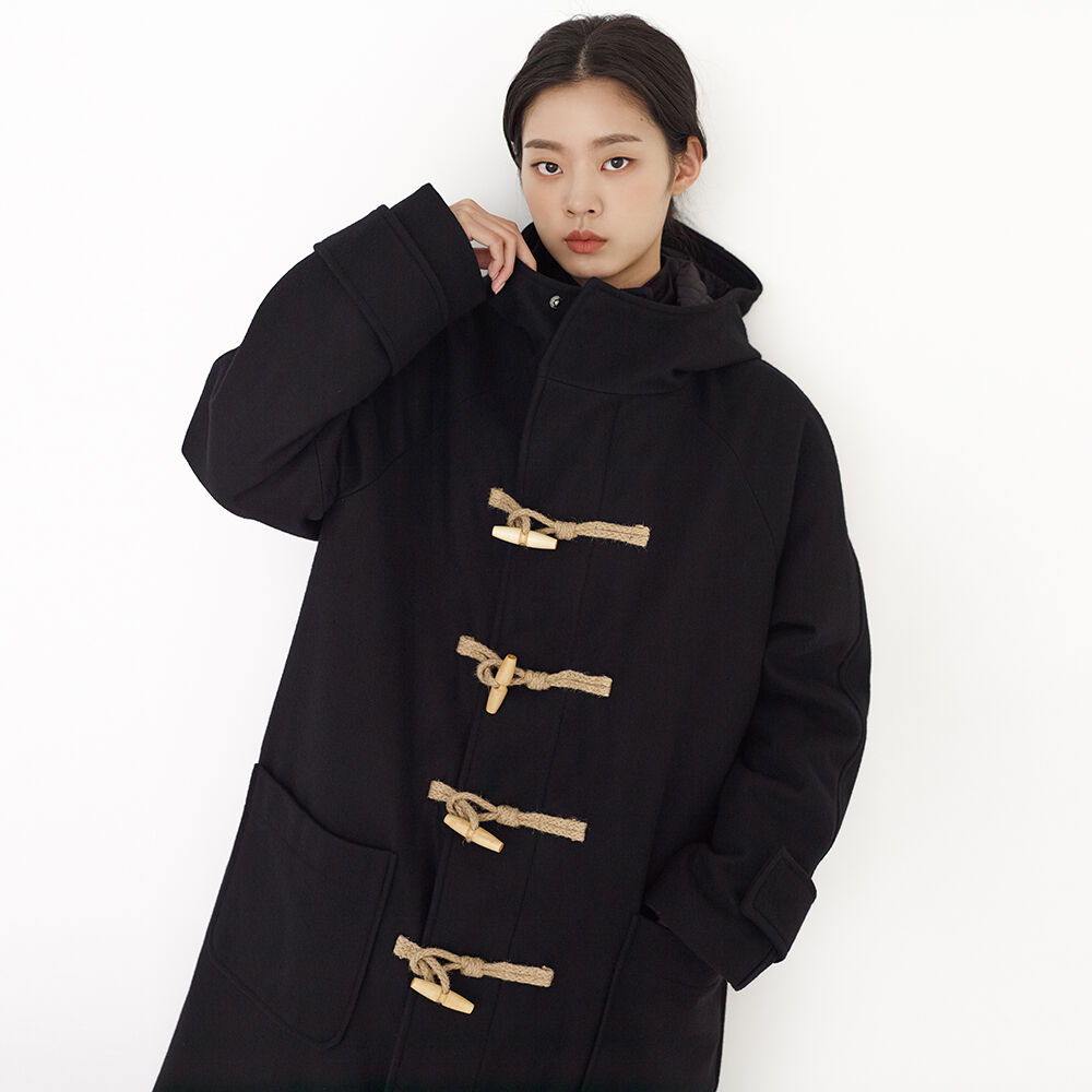 WOOL MAXI DUFFLE COAT BLACK (UNISEX 