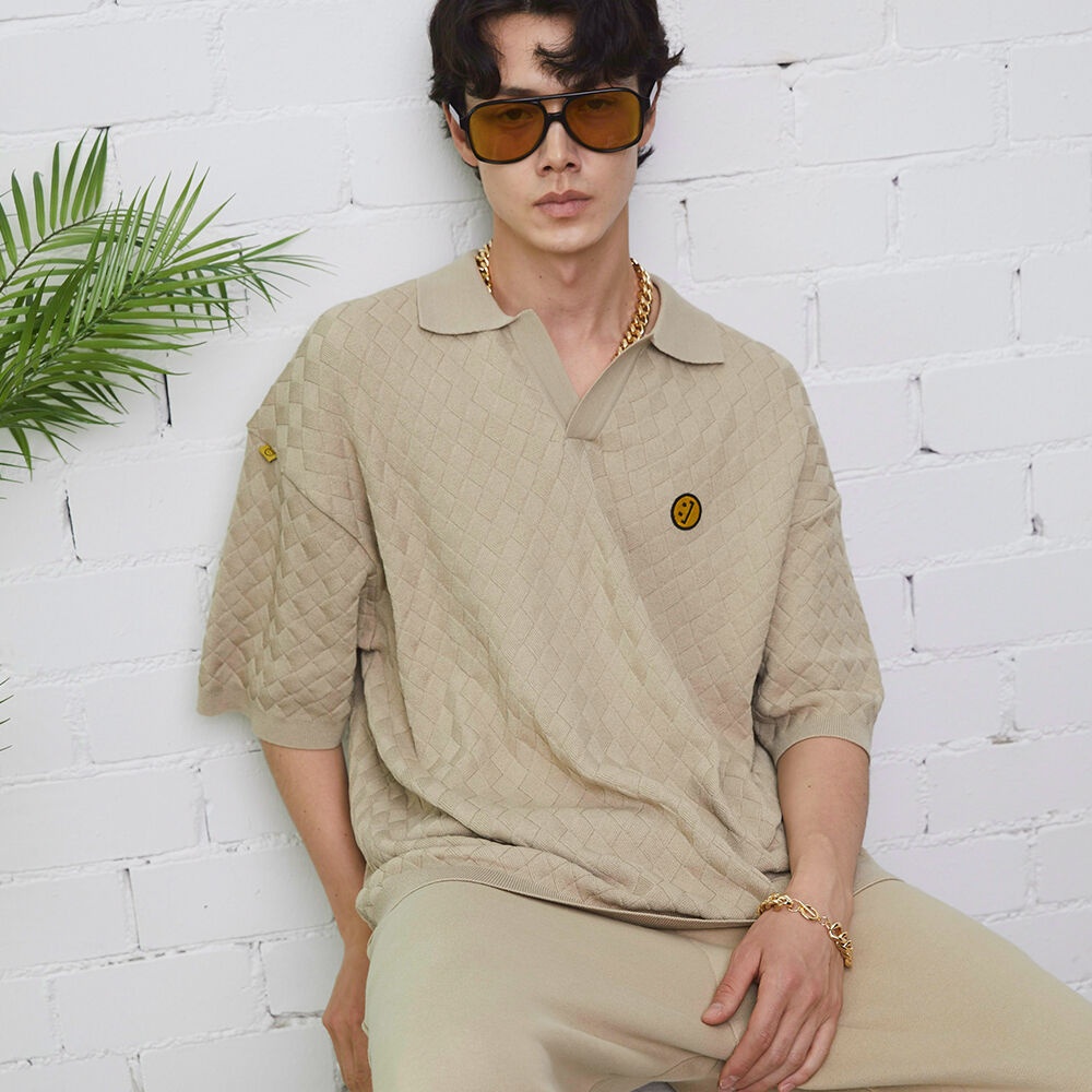 ウェービングパターンピケシャツ/WEAVING PATTERN KNIT PIQUE SHIRT