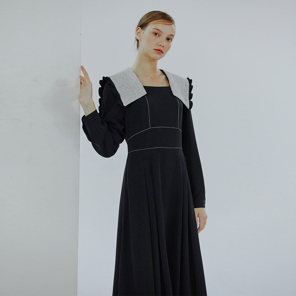 Detachable Sailor Collar Dress, Black - 감도 깊은 취향