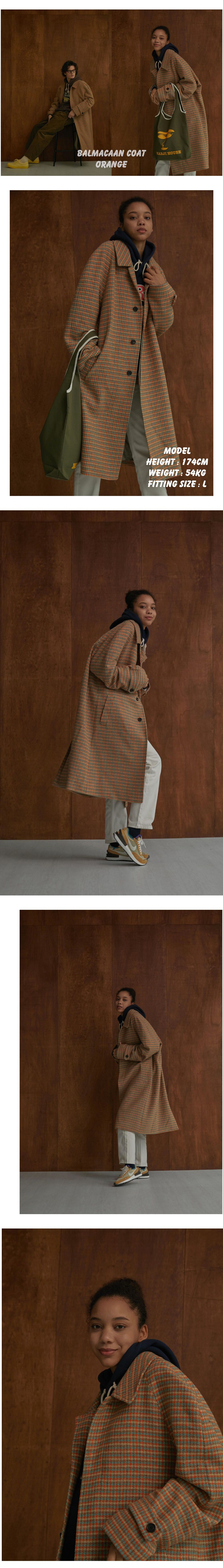 Hound tooth Balmacaan coat Orange
