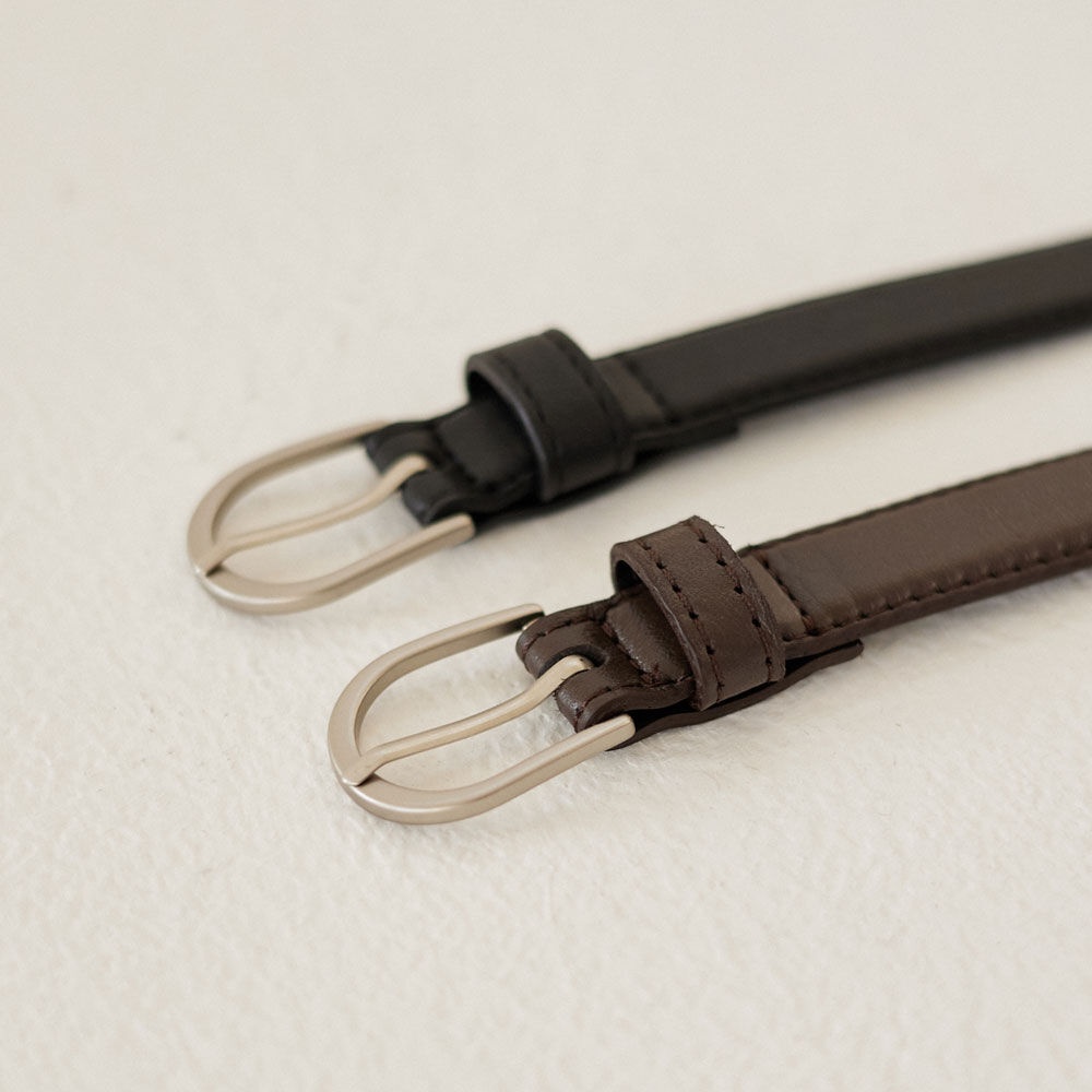 Leather Slim Belt - Brown