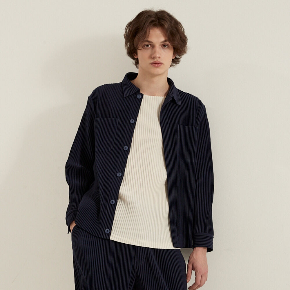 HOMME] 22SS LONG SLEEVE PLISSE SHIRTS (NAVY) - 감도 깊은 취향