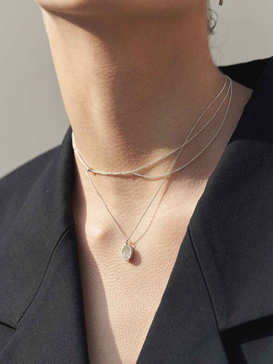 SILVER925) Colored Bean Gemstone Necklace NZ2028 - 감도 깊은