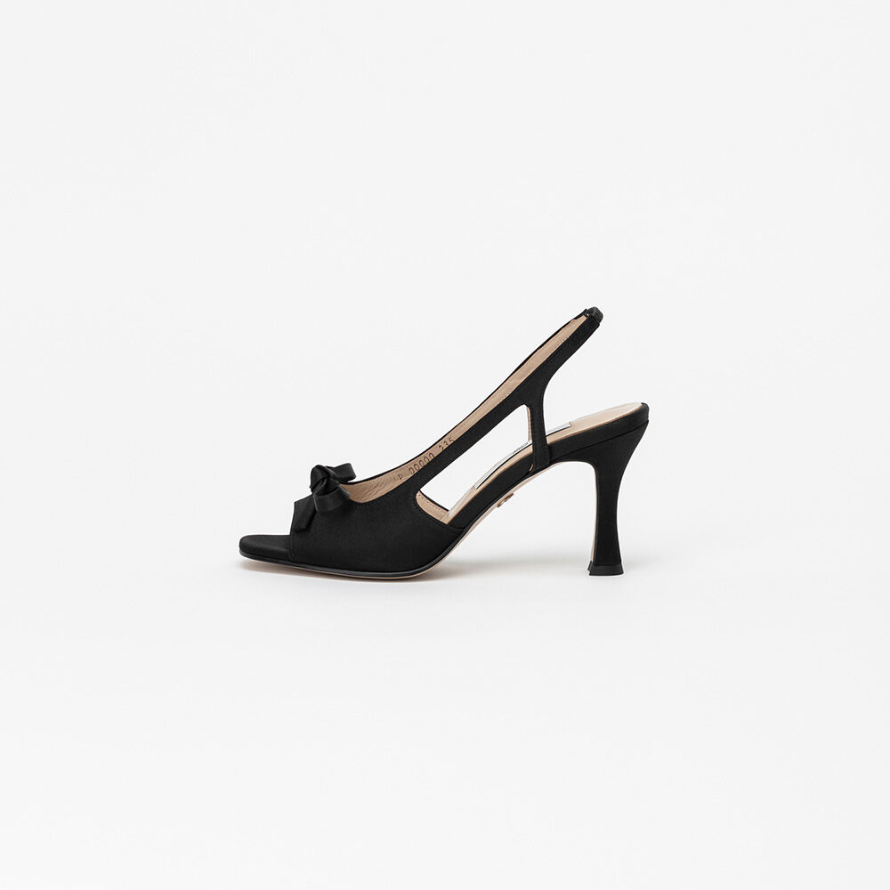 Pansy Open toe Slingback Sandals in Black Silk