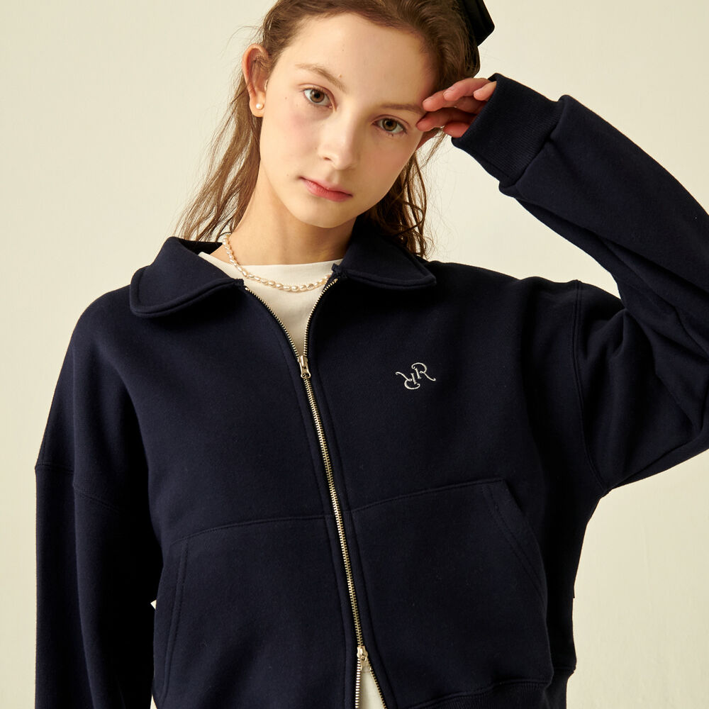 COLLAR SWEAT ZIP UP NAVY - 감도 깊은 취 