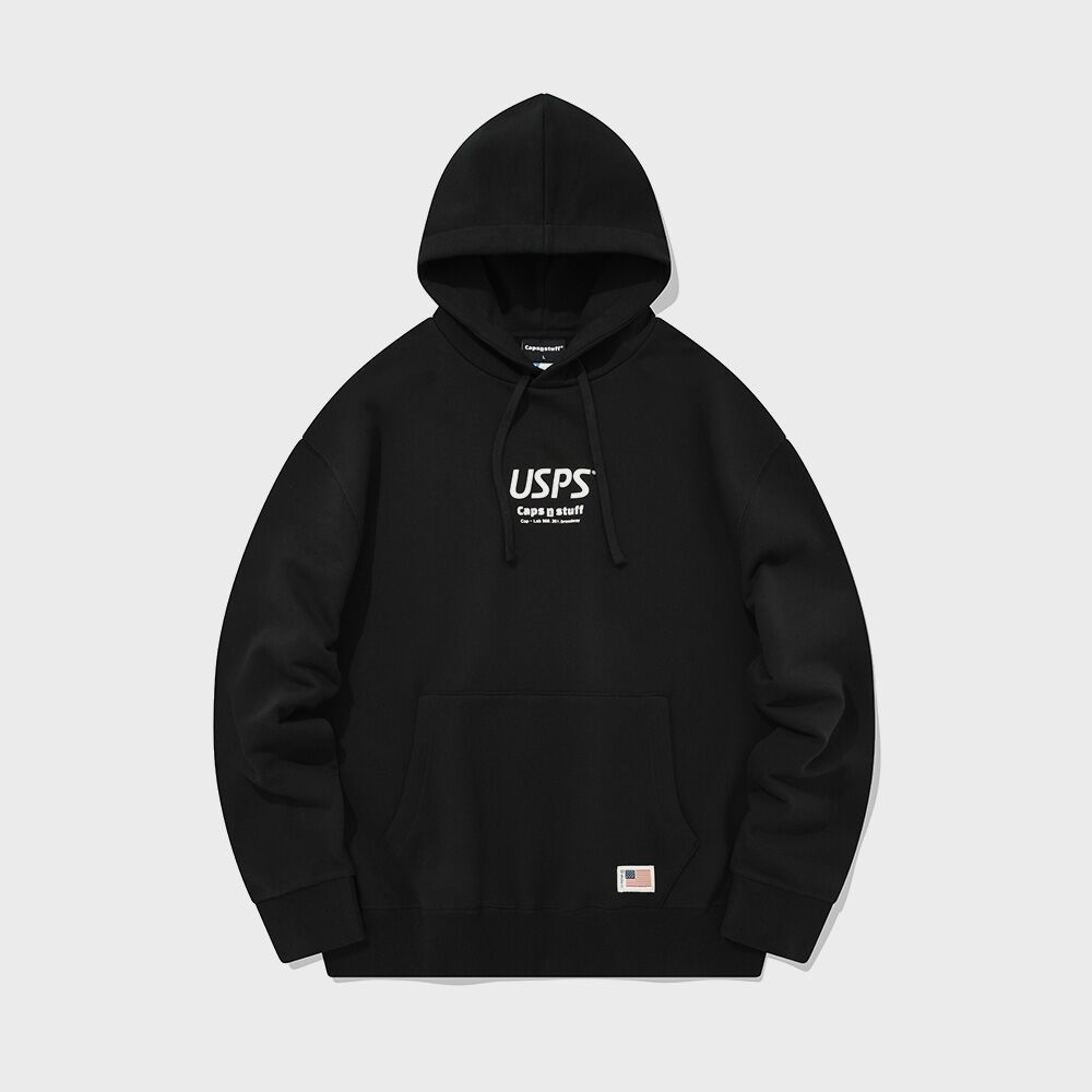 캡스앤스터프 X Usps 애프터워크 시티보이 클래식 로고 오버핏 후드티(블랙) - 감도 깊은 취향 셀렉트샵 29Cm