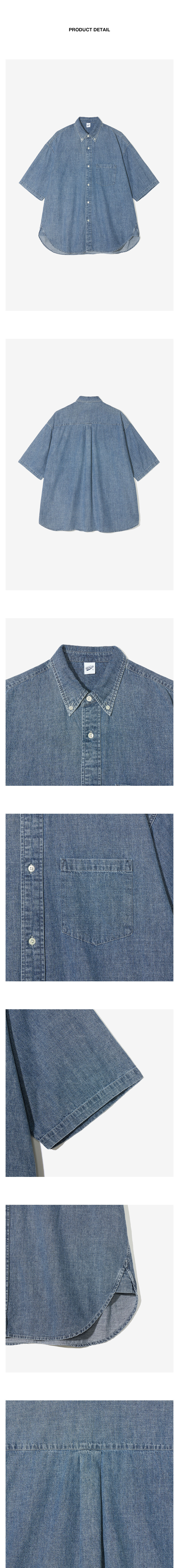 Stone Washing Denim A-Line Overfit Half Shirts Blue - 감도
