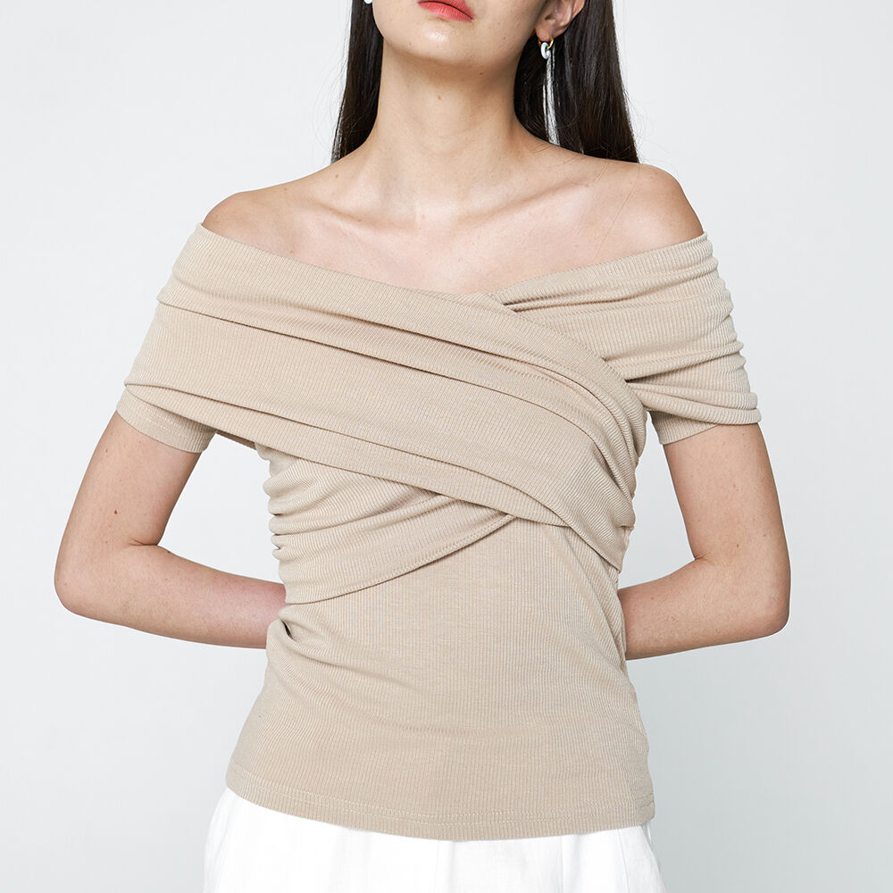 Off shoulder Rib ribbed Slim Twist 
