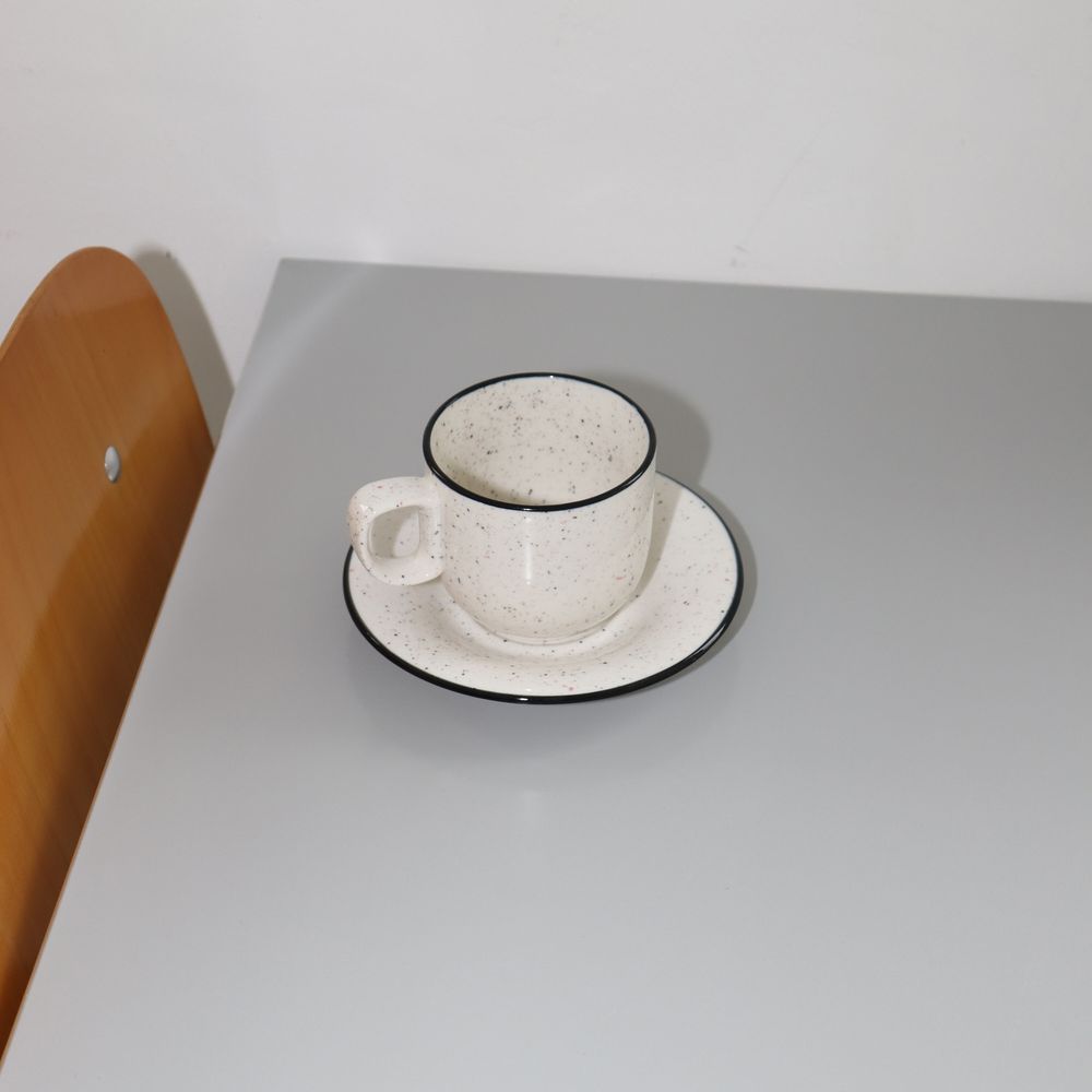 black line mug/saucer set