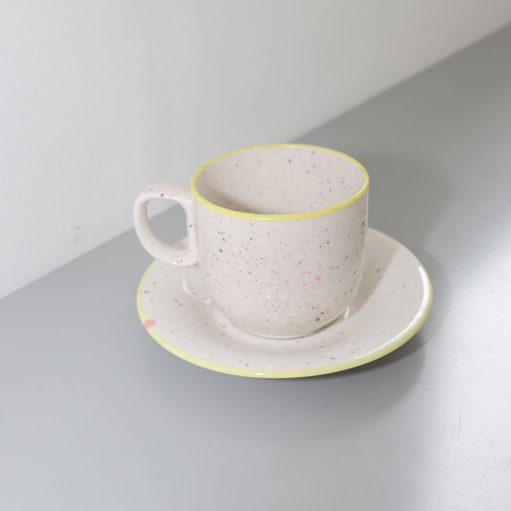 yellow line mug/saucer set