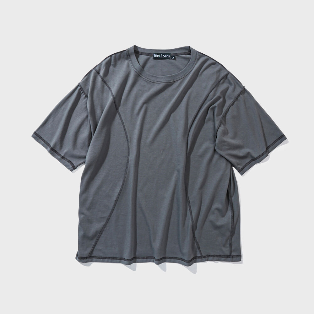 4 Cross Symbol Pigment Incision T-Shirts - Khaki - 감도 깊은