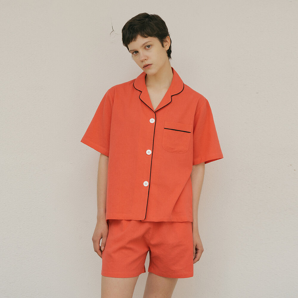 ◆JO'S LOUNGE◆ Linen w Paprika Linen Short Pajama Set 14781 LINEN] (w) Paprika Linen Short Pajama Set - JO'S LOUNGE