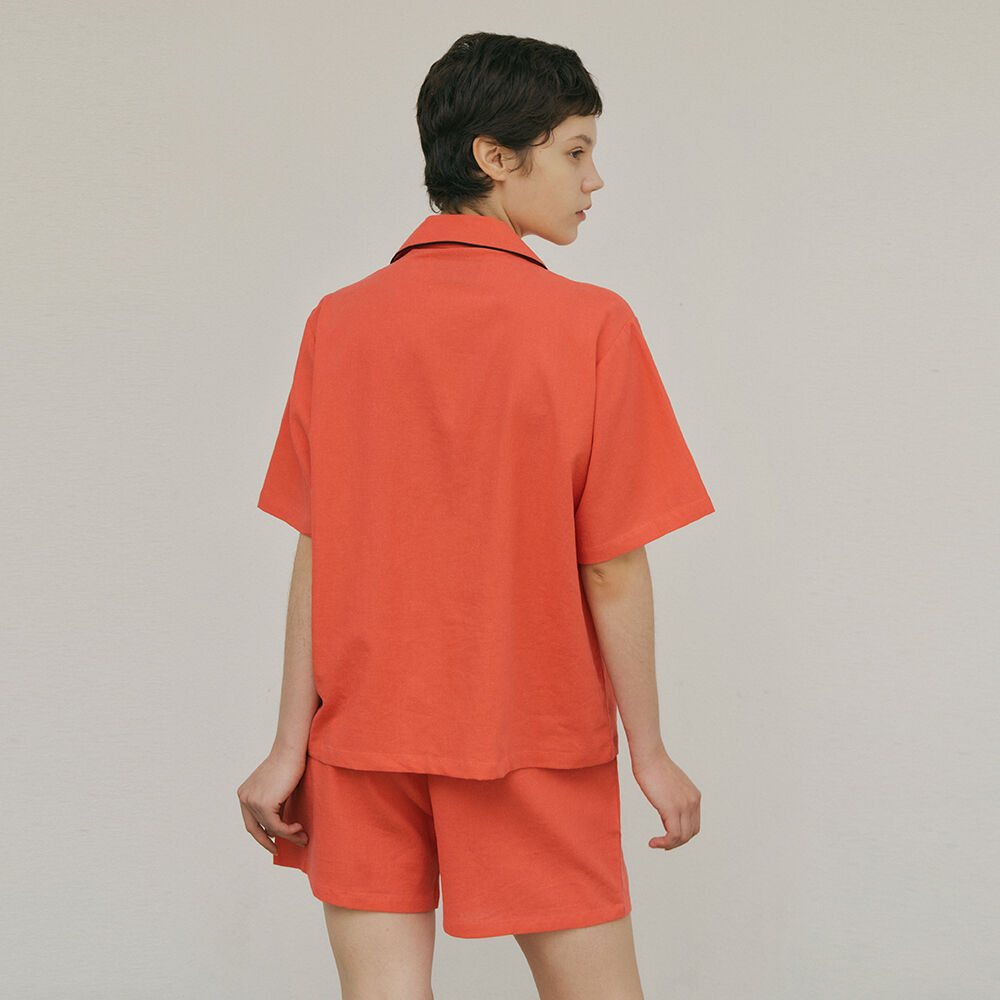 ◆JO'S LOUNGE◆ Linen w Paprika Linen Short Pajama Set 14781 LINEN] (w) Paprika Linen Short Pajama Set - JO'S LOUNGE
