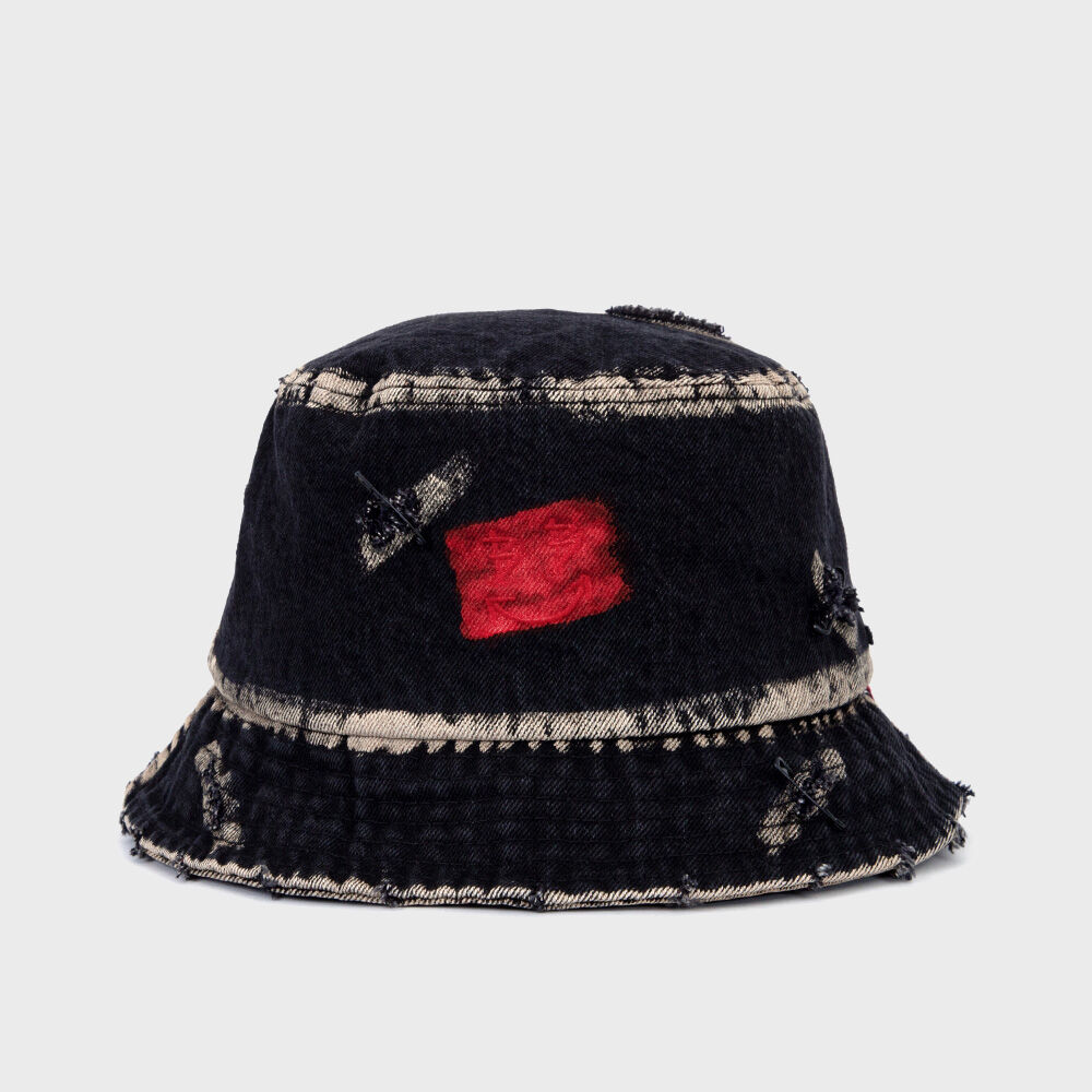 BLACKBLONDのBBD Smile Logo Denim Bucket Hat Dirty Custom BBD Smile Logo Denim Bucket Hat Dirty Custom Ver. (Black