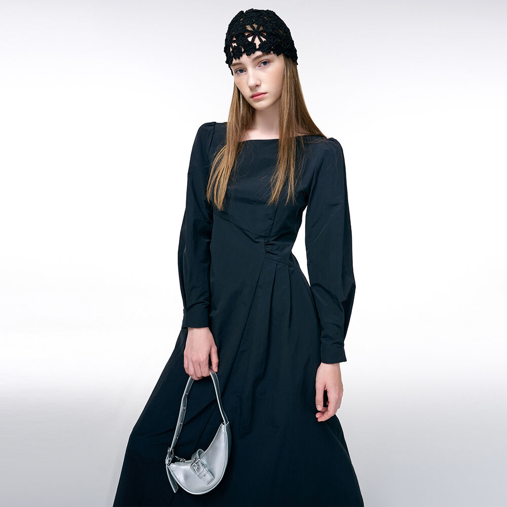 Unbalance Line Pintuck Dress, Greyish Blue - 감도 깊은 취향