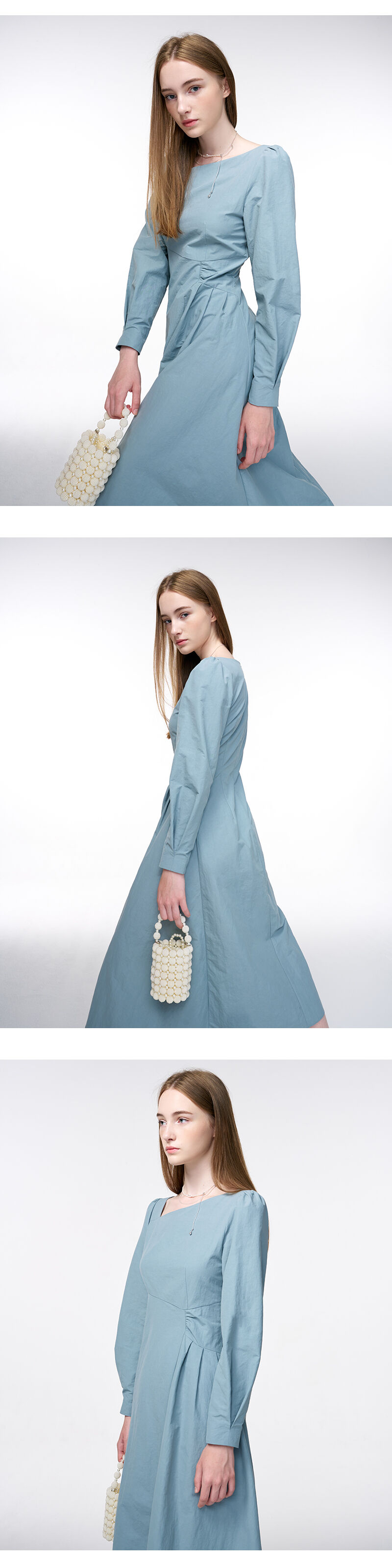 ワンピース ETMON Unbalance Line Pintuck Dress, Greyish Blue Unbalance Line Pintuck Dress, Greyish Blue - 감도 깊은 취향