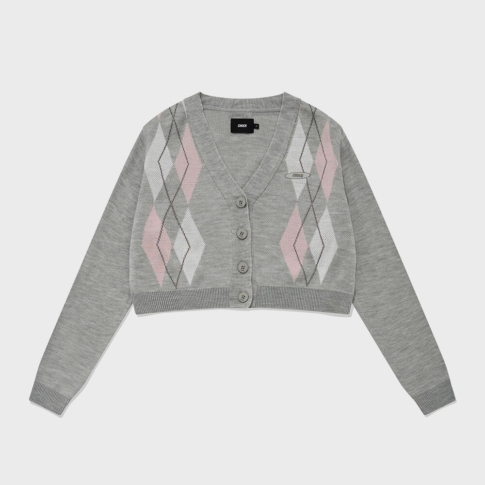 Chuck Signature Argyle Crop Knit Cardigan, Gray&Pink 감도 깊은 취향 셀렉트샵 29CM