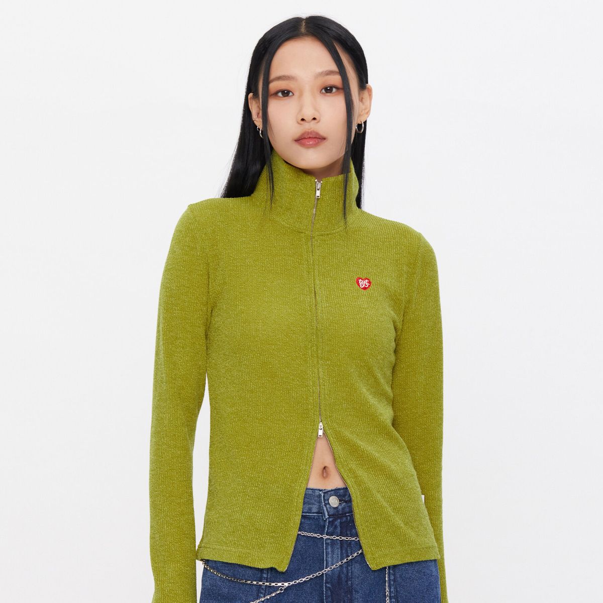 melange-rib-two-way-knit-zip-up-yellow-green-29cm