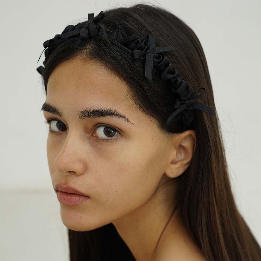 satin petit ribbon hair band 5.1 - noir - 감도 깊은 취향