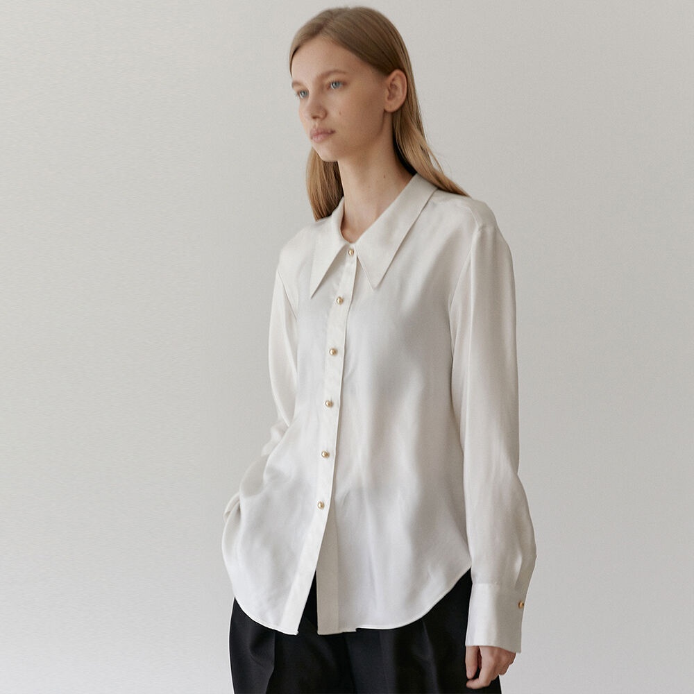 GABI low collar cupra twill sllky blouse_Ivory - 감도 깊은 취향