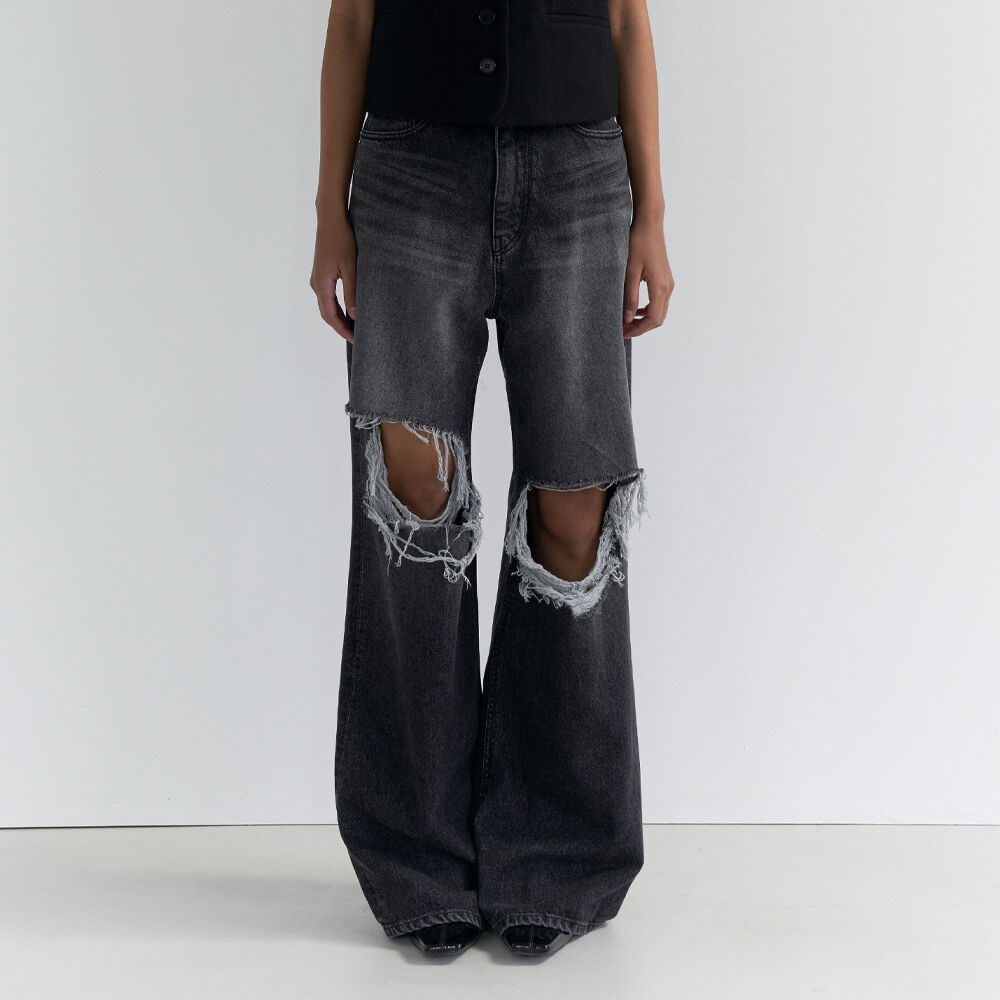 【TREEMINGBIRD】韓国人気◆Flip Cut-out Damage Denim Pants TREEMINGBIRD】韓国人気◇Flip Cut-out Damage Denim Pants