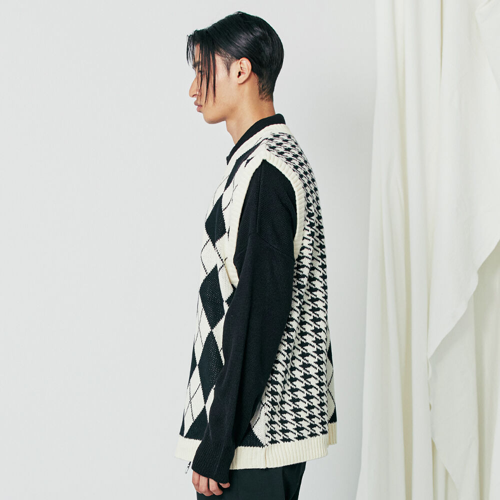 ★送料・関税込★SSY★argyle & hound check knit ves.t★ベスト Item S SY ARGYLE & HOUND CHECK KNIT VEST | GVG