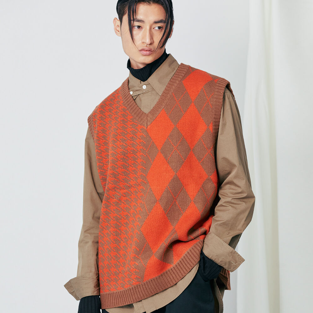 ★送料・関税込★SSY★argyle & hound check knit ves.t★ベスト Item S SY ARGYLE & HOUND CHECK KNIT VEST | GVG