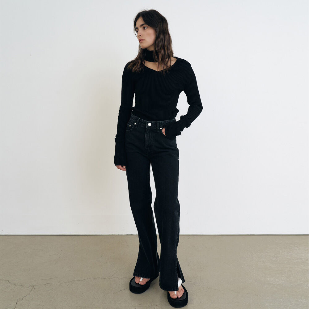 ボトムスその他 [MATINKIM]layered knit boots cut pants in charcoal LAYERED KNIT BOOTS CUT PANTS IN CHARCOAL - 감도 깊은 취향