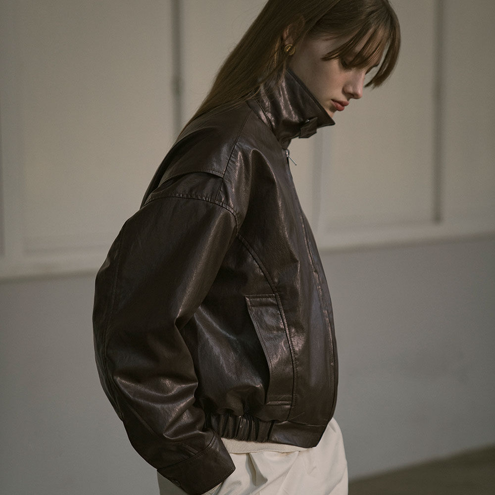 Overfit Leather Blouson Jacket - Brown - 감도 깊은 취향
