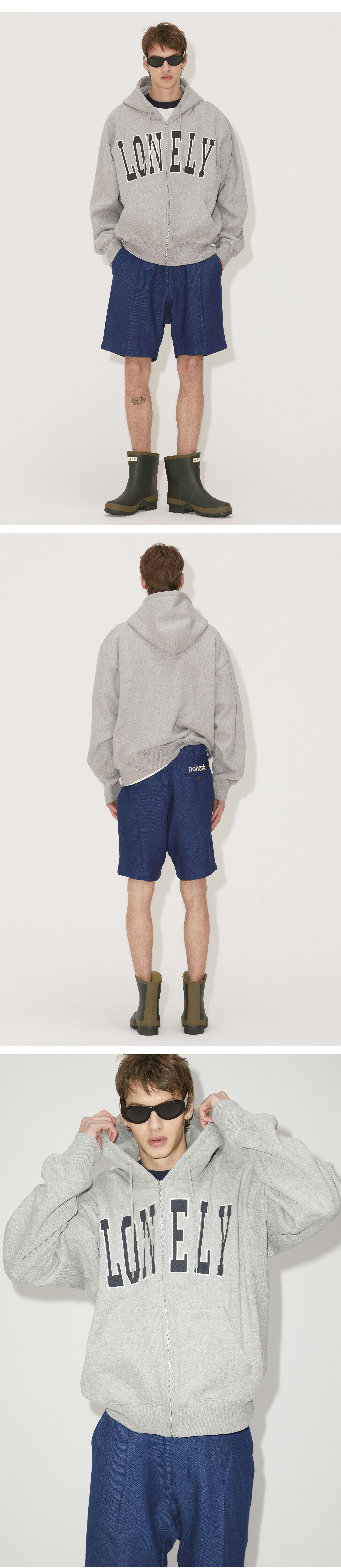 LONELY/LOVELY FLUFF HOODIE ZIP-UP GRAY NAVY 상세 이미지 1