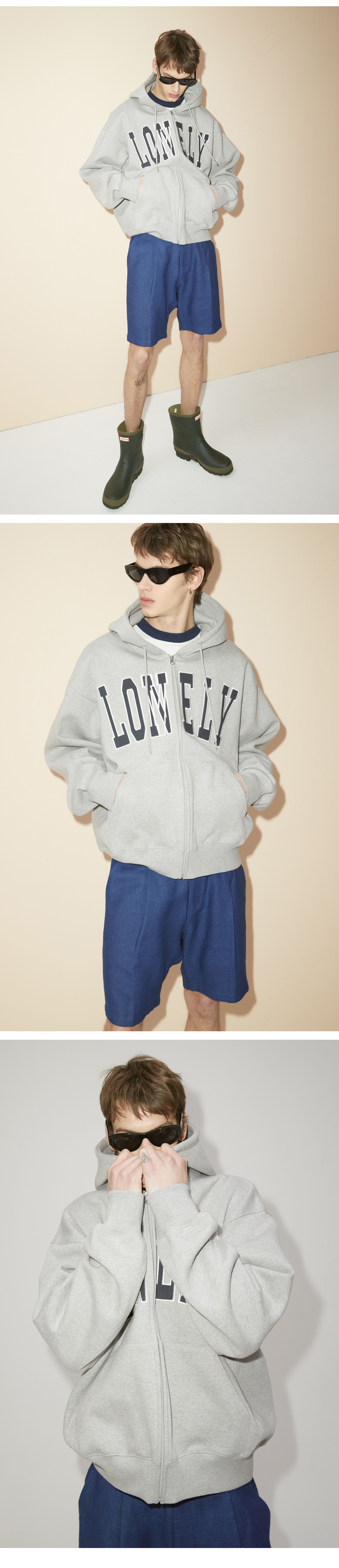 LONELY/LOVELY FLUFF HOODIE ZIP-UP GRAY NAVY 상세 이미지 2