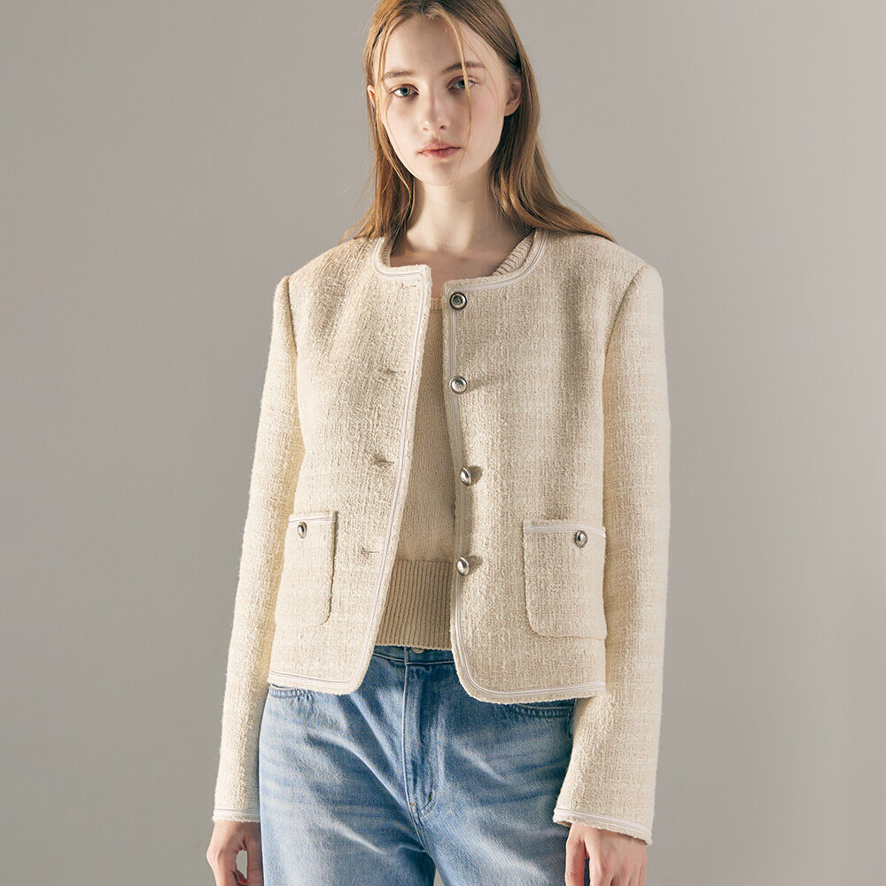 RONRON ♥LACE TORCHON TERRY WOOL TWEED JACKET LACE TORCHON TERRY WOOL TWEED JACKET GREY - RONRON 론론