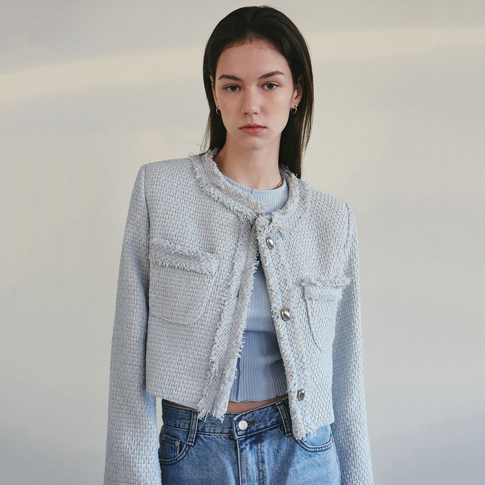 Detachable Collar Tweed Cropped Jacket NEW4XJ209_21 - 감도