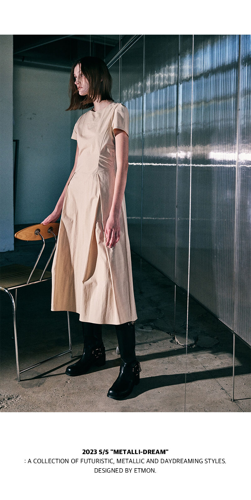 ワンピース ETMON Side Shirring Pintuck Dress, Yellow Beige Side Shirring Pintuck Dress, Yellow Beige - 감도 깊은 취향