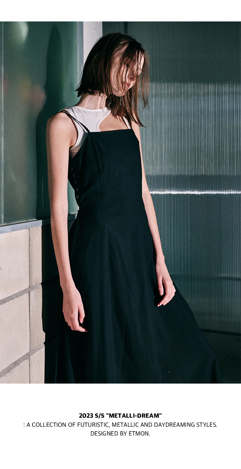 ワンピース ETMON Slip Line Button Detail Dress, Black Slip Line Button Detail Dress, Black - 감도 깊은 취향 셀렉트