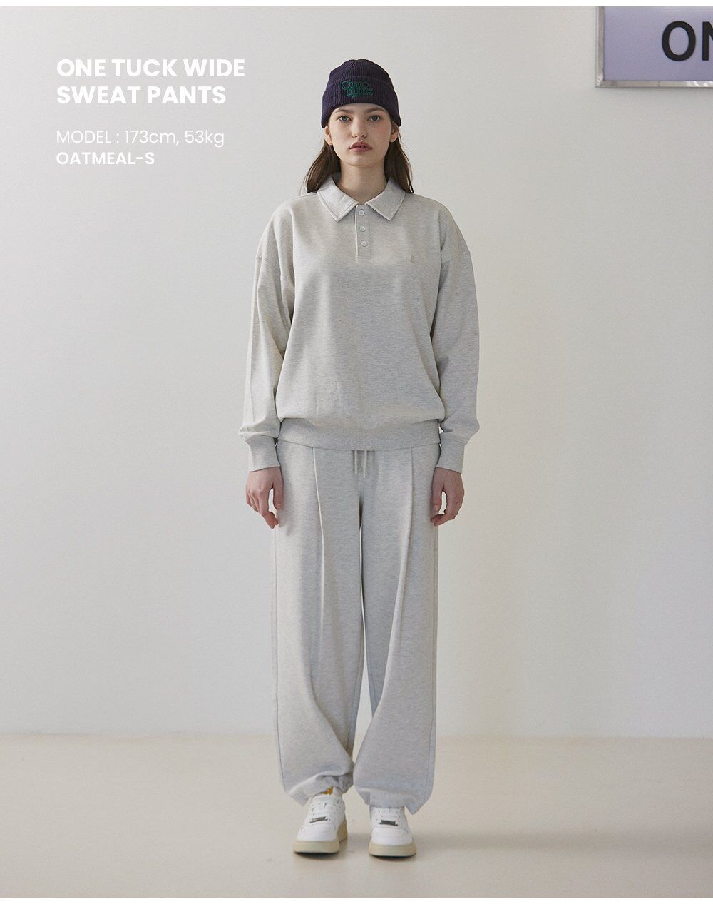 ボトムスその他 Fallett Brush logo one-tuck wide sweatpants oatmeal FA2203PT Fallett Brush logo one-tuck wide sweatpants oatmeal FA2203PT