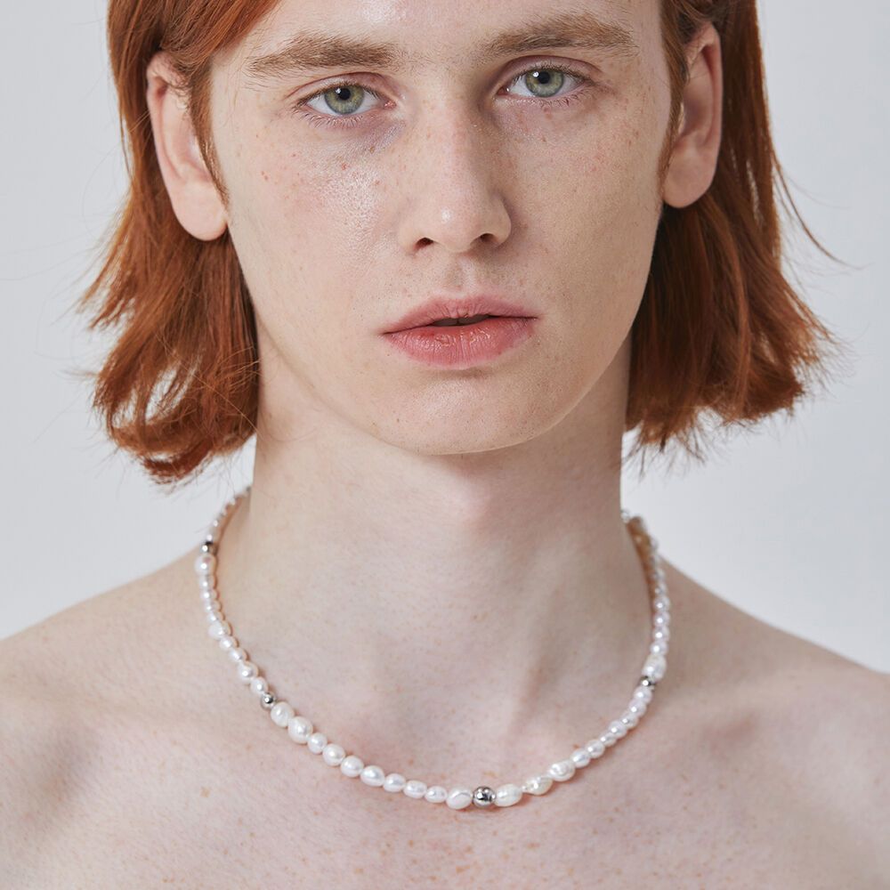 SILVER POINT PEARL NECKLACE 29CM