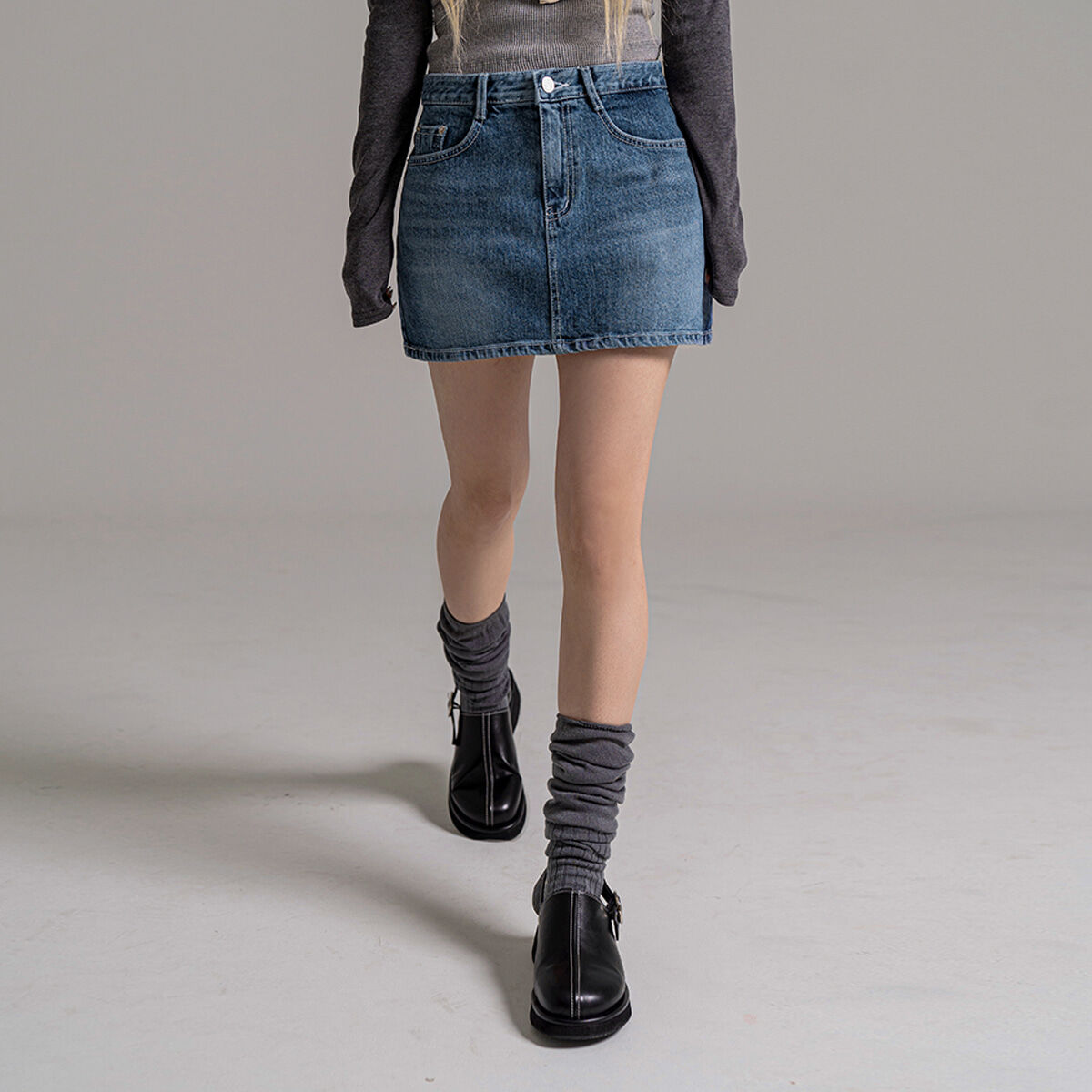 BALLOON PUMPKIN DENIM PANTSKIRT MEDIUM BLUE - 감도 깊은 취향