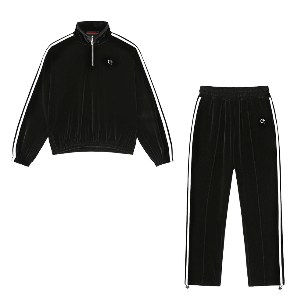 ●CLUT STUDIO● 0 3 lazy day velvet 上下セット / black SET] 0 3 lazy day velvet top & jogger pants - BLACK - 감도