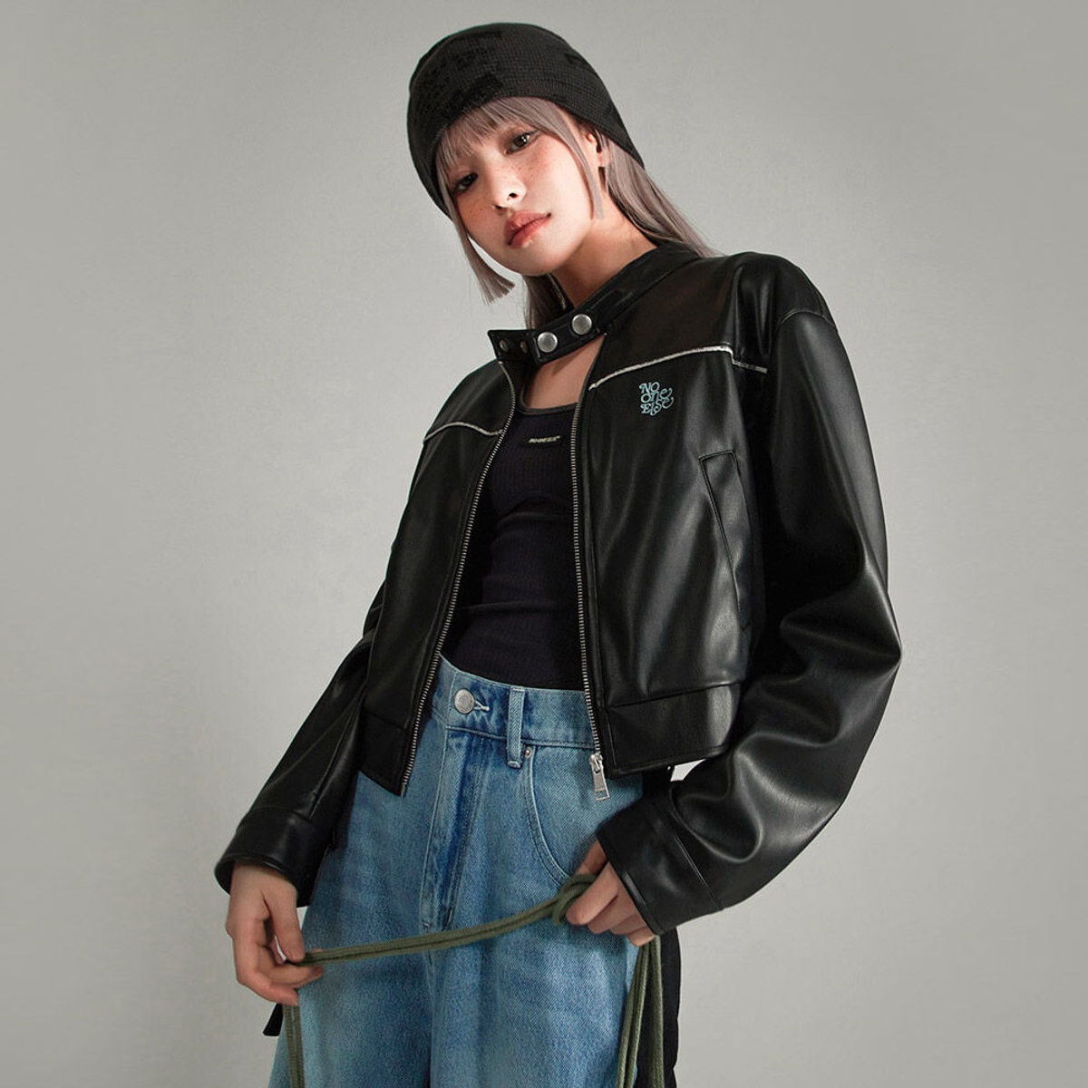 Snap Button Collar Cropped Zip-Up Leather Jacket - 감도 깊은 취향 셀렉트샵 29CM