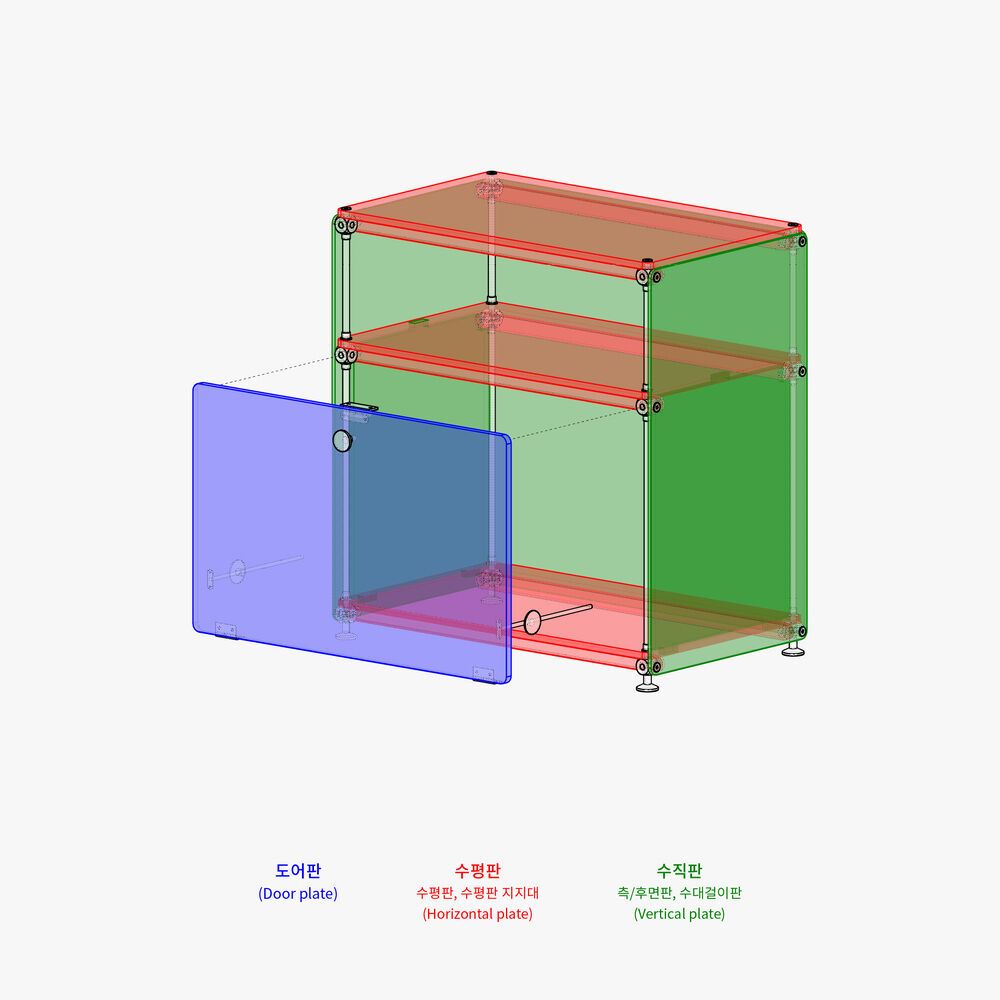 1. 수평판(Horizontal plate) : 모든 색상 선택 가능

2. 수직판(Vertical plate) : 모든 색상 선택 가능

3. 도어판(Door plate) : 모든 색상 선택 가능