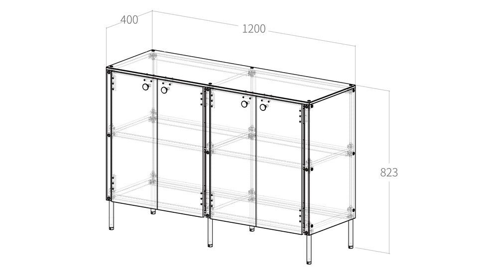 재질 : 아크릴(PMMA), 스테인레스 스틸(STS), 알루미늄

크기 / 무게 : w1200 x d400 x h820 (mm) - 커버 포함 시 h823 / 약 44kg

구성품 : DS3-1204 1ea(완제품), 육각 렌치 / DS3-1204 Cover(구매 선택 시)

모듈 호환 : 커버(Cover) 탈부착 및 교체 가능.

구조 보강 : 기존 수평판 지지대(10T 아크릴)에 구조 보강재(3T 스테인리스 스틸) 덧댐 / 구조 보강 시 1칸 기준 최대 70kg 하중 적재 가능 (구조 보강 전 1칸 기준 최대 10kg 하중 적재 가능)

제조국 : 대한민국 (South Korea)
