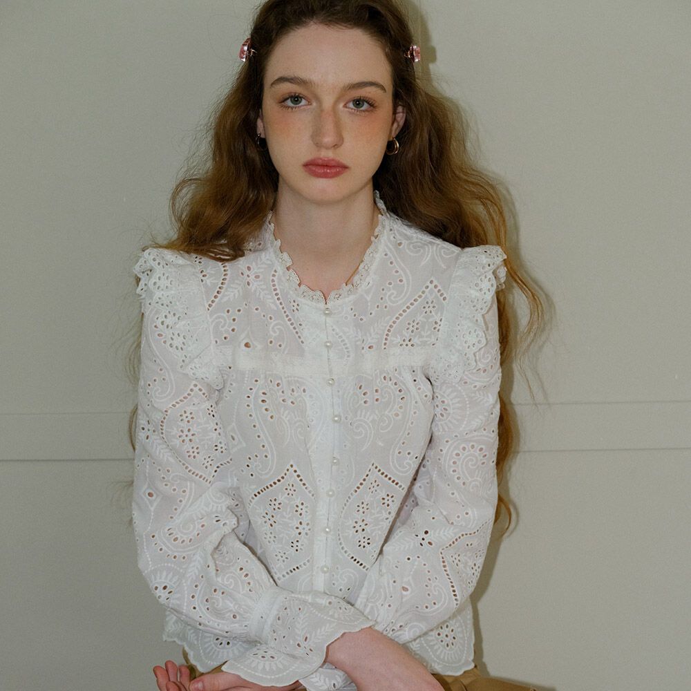 Cest Lace Punching Flared Sleeve Blouse 29CM cest-lace-punching-flared-sleeve-blouse-29cm