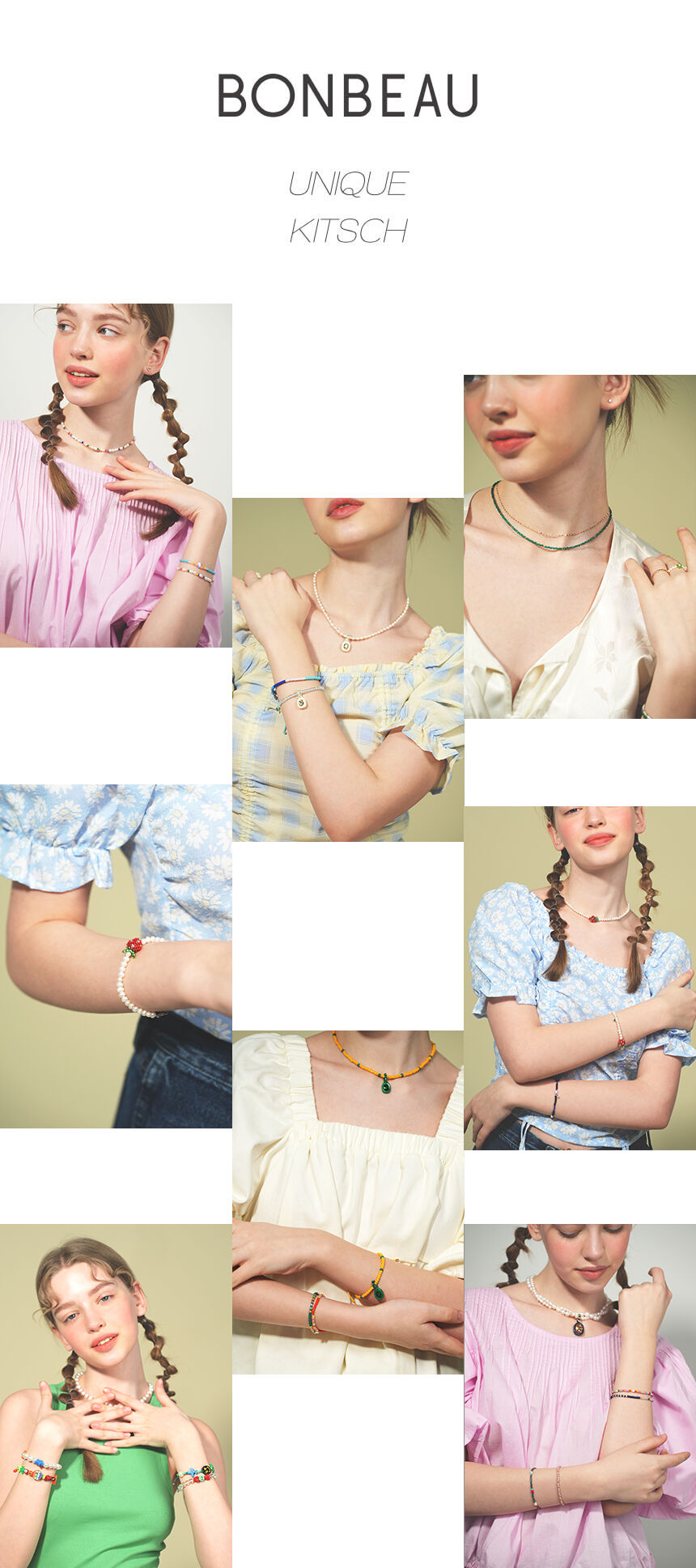 <br><p align='center'>Crinkle water pearl smile Necklace 키치 스마일 볼 볼드 담수진주 컬러비즈 목걸이</p>