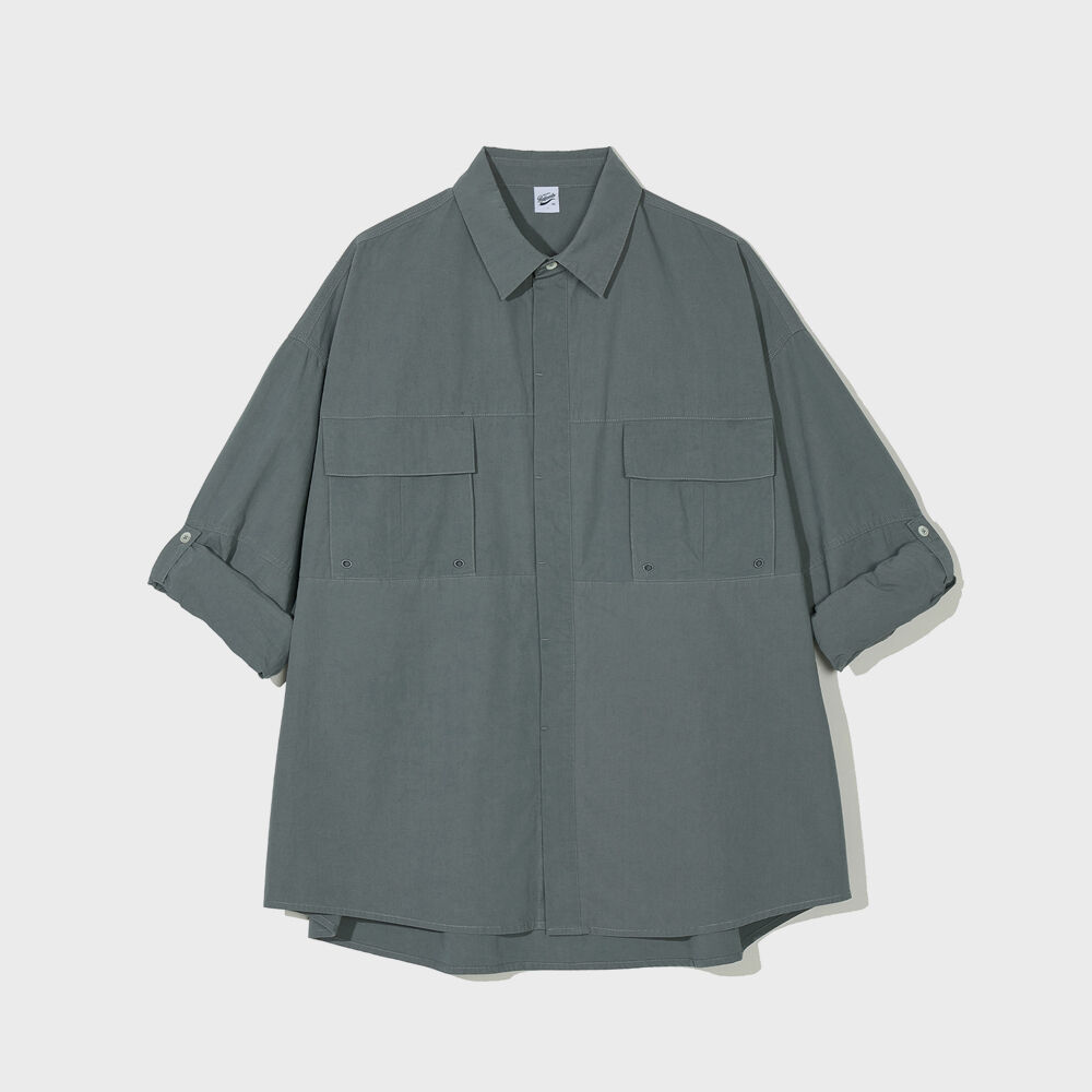 VTG Washed Boxy Overfit Half Shirts Moss Khaki - 감도 깊은