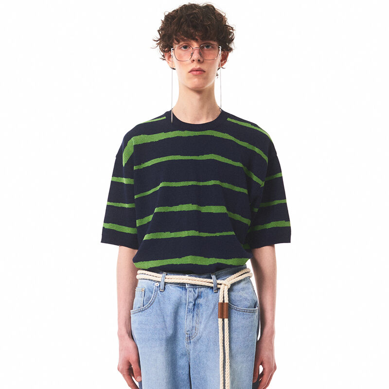 ★MAINBOOTH★Oceanwave Stripe Sweater(GREEN NAVY)★正規品 ☆MAINBOOTH☆Oceanwave Stripe Sweater(GREEN NAVY)☆正規品