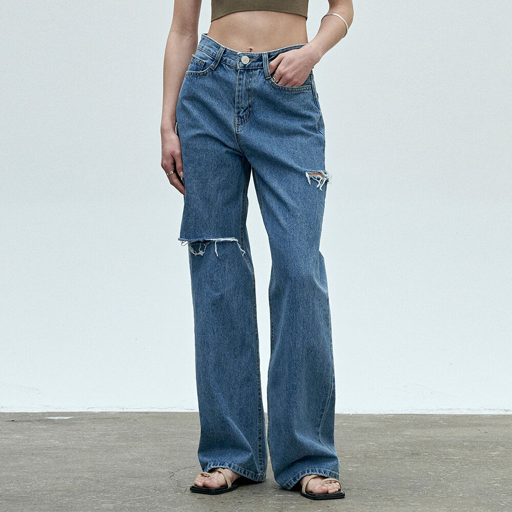 【Avandress】This is wide pants Knife Damage LIGHT BLUE This is wide pants Knife Damage LIGHT BLUE - 감도 깊은 취향