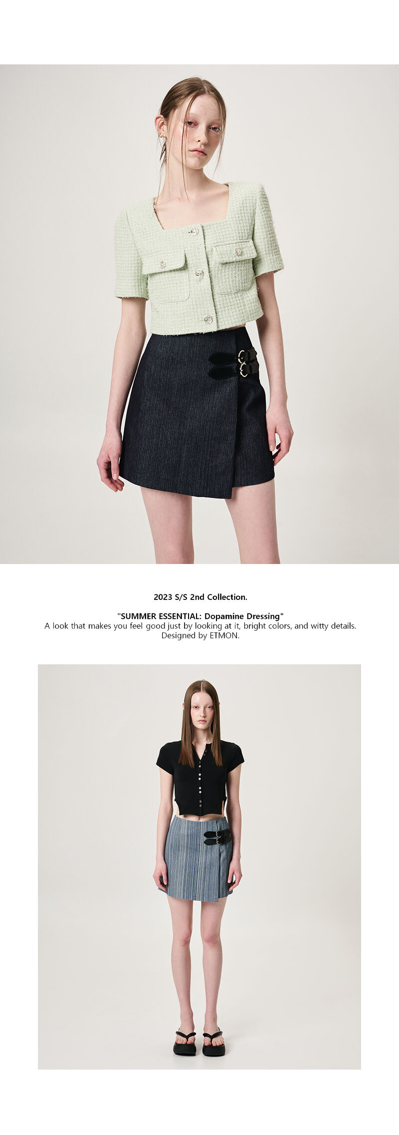 ミニスカート [ ETMON ] Buckle Wrap Mini Skirt, Black Indigo Buckle Wrap Mini Skirt, Black Indigo - 감도 깊은 취향 셀렉트